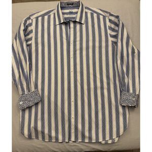 Bugatchi Uomo Shirt Mens XL Blue Ombre Stripe Contrast Floral Colar Cuffs